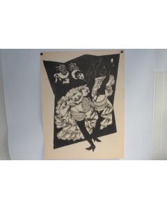 Lithographie originale Henry MEYLAN Danseuses French cancan