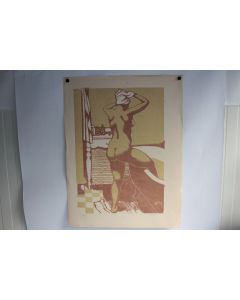 Lithographie originale Henry MEYLAN Femme nue sortant du bain