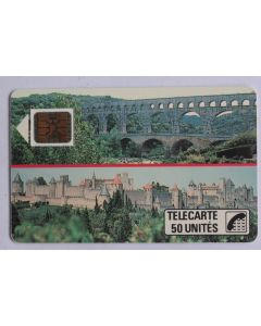Télécarte à puce France Interne Pont du Gard Cité de Carcassonne 1988