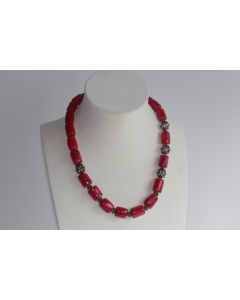 Collier Corail rouge et argent