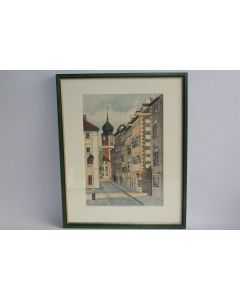 Aquarelle originale signée Vieille rue Suisse
