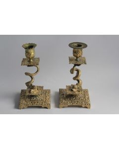 Paire de bougeoirs bronze Dauphins Napoléon III