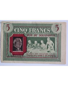 Billet Bon de solidarité Pétain 5 Francs Croix-rouge
