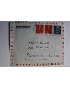 Enveloppe Joyeux Noël Espagne par avion 1958