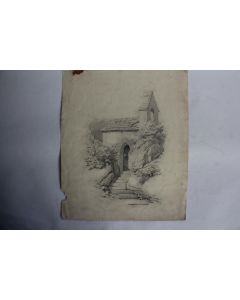 Dessin original au crayon Chapelle XIXe siècle