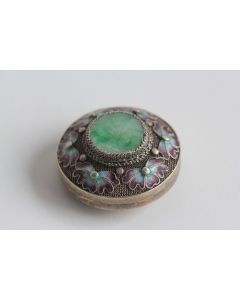 Ancienne Boite à pilules argent émaillé Jade Chine