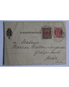 entier postal Danemark korrespondance 1892