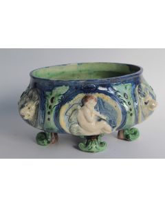 Jardinière barbotine Anges et tête de Lions