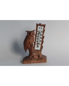 Thermomètre Hibou bois sculpté Art populaire Forêt Noire XIXe siècle