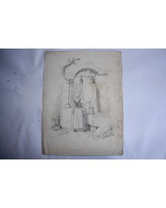Dessin original François DIDAY ou Alexandre CALAME Femme au puits