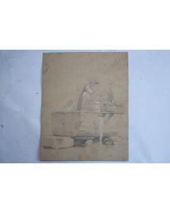 Dessin original François DIDAY ou Alexandre CALAME Femme lavoir