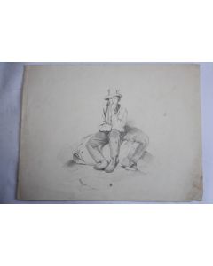Dessin original François DIDAY ou Alexandre CALAME Homme assis