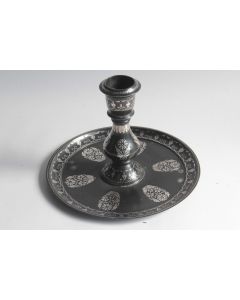 Bougeoir Bidri Incrustations argent Inde XIXe siècle