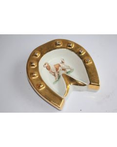 Cendrier Fer à cheval porcelaine Limoges Chien de chasse