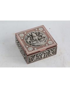 Boite cuivre et argent Déesse Lakshmi Éléphants