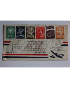 Timbres sur enveloppe Costa Rica FDC recommandé air mail 1956