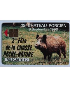 Télécarte à puce France Privée Fête de la chasse Château-Porcien 1990