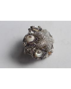 Bague d'artiste argent 925 poinçon italien cristaux et améthystes