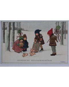CPA illustrée Pauli EBNER Herzliche Neujahrsgrüsse Cochons