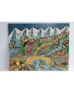 Tableau peinture Village de montagne Art naïf Yvon LACROIX