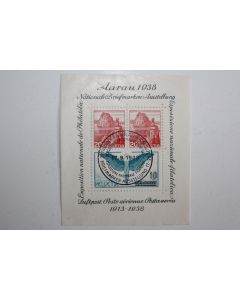 Timbres Bloc FDC commémoratif exposition philatélique à Aarau 1938