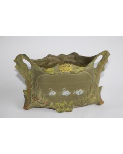 Porte Bouquet Porcelaine biscuit émaillée Cygnes Art Nouveau