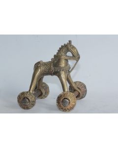 Ancien Jouet de temple Cheval sur roues bronze Inde