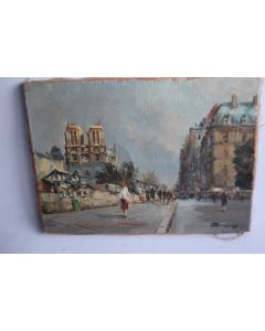Peinture Julian BROSIUS Paris Quai des Bouquinistes et Notre-Dame