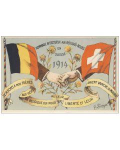 CPA illustrée Ruegger Hommage aux réfugies Belges en Suisse Guerre 1914-18