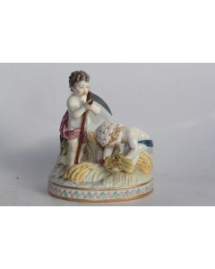 MEISSEN Figurine porcelaine Chérubins coupant du blé