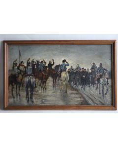 Tableau peinture Jean Maxime CLAUDE 1886 Cavaliers militaires