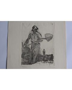 Gravure originale Ernest Pizzotti Le terrassier