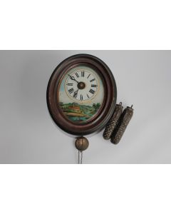 Ancienne horloge murale Forêt noire décor peint sous verre