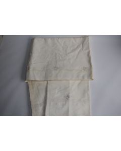 Drap et taies Lin brodés fleurs et monogramme JB Linge ancien