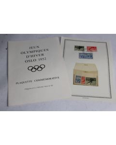 Plaquette commémorative Jeux Olympiques d'hiver Oslo 1952 Timbres