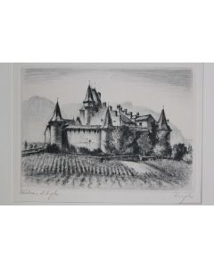 Lithographie originale Heinrich Jakob ZIEGLER Château d'Aigle Suisse
