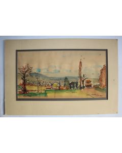 Dessin original à l'encre aquarellé D. DUBOIS Choulex Suisse 1961
