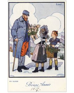 CPA illustrée Edel Guerre 1914-18 Bonne année Suisse