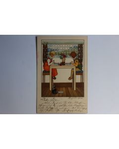 Carte postale ancienne illustrée M. Sowerby Enfants à table
