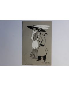 Carte postale ancienne illustrée Aris Mertzanoff Le Chapeau-Parapluie
