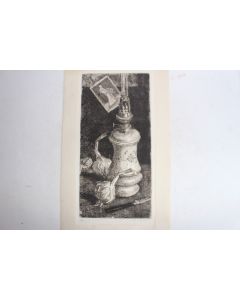 Gravure originale Louis CHARRAT Lampe à huile