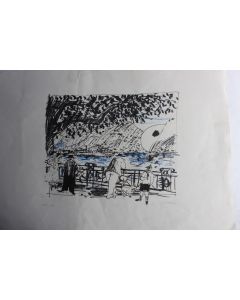 Lithographie originale Emilio RISSONE Bord de lac Suisse