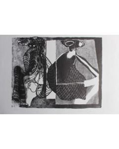 Lithographie originale Delapoterie Paul 1968 Dos à dos