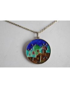 Collier + Pendentif design argent et émaux Israël