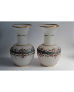 Paire de grands vases verre givré émaillé Napoléon III