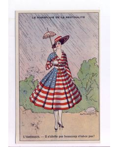 CPA illustrée Amérique Parapluie neutralité Guerre 1914-18