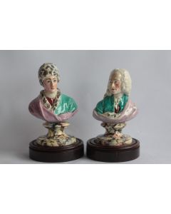 Bustes faïence Voltaire et Rousseau XVIIIe siècle