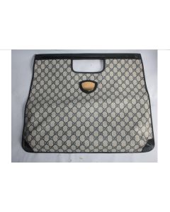 GUCCI Sac à main cuir et toile monogramme bleu marine