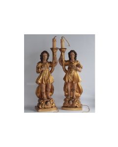 Paire de Saints porte-torchères bois doré