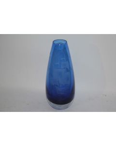 Vase cristal bleu gravé Bateau Santa Maria 1492